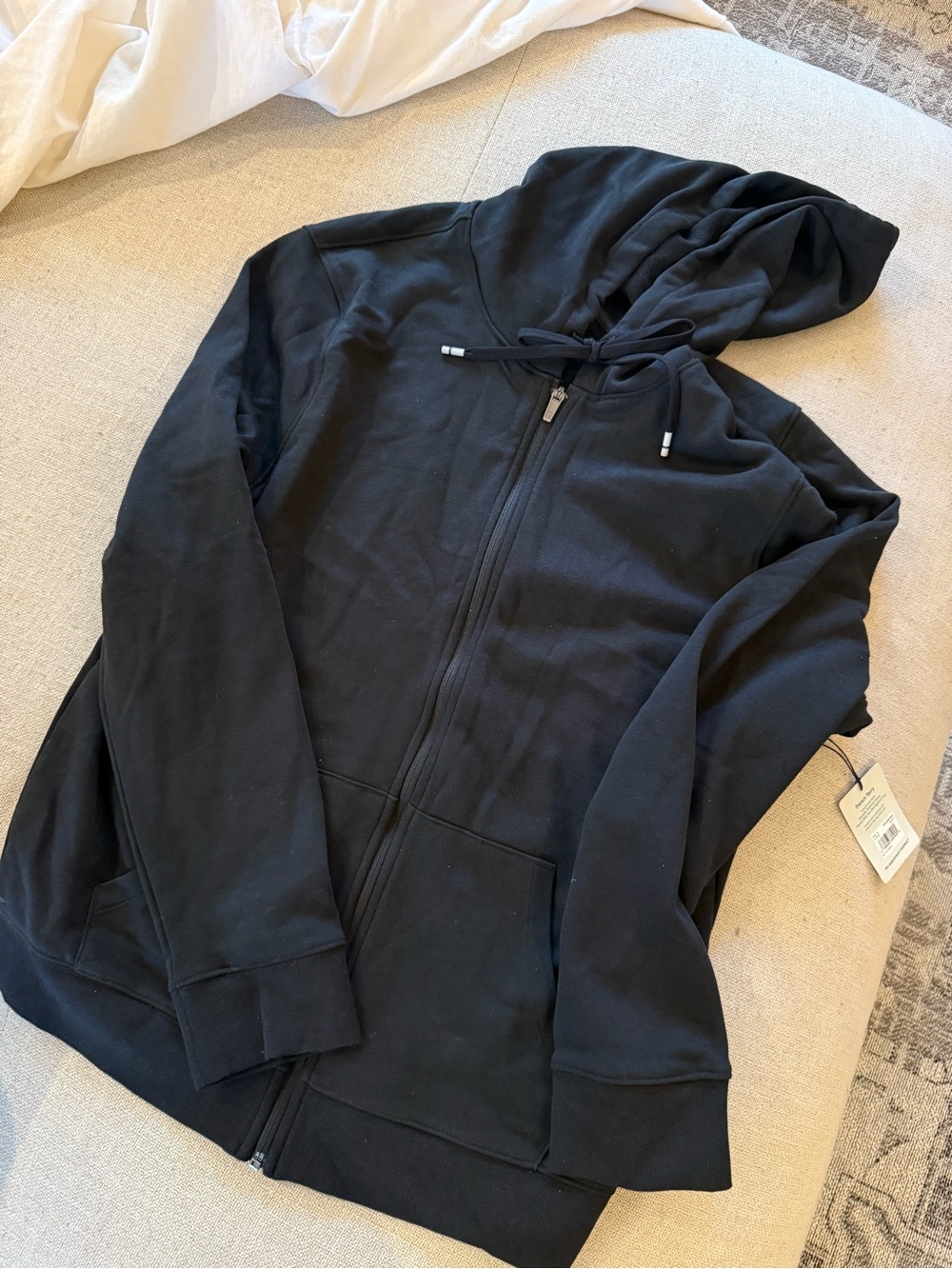 Tommy John Classic Black Full-Zip Hoodie with Hood